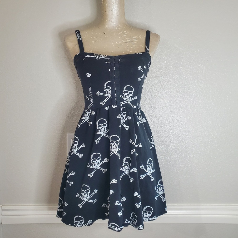 Royal Bones Skull Crossbones Mini Dress Black White Goth Punk XS